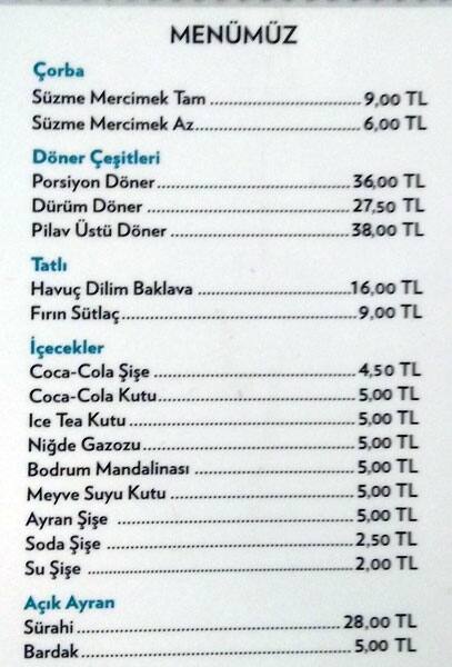 tatar salim doner lokantasi menu