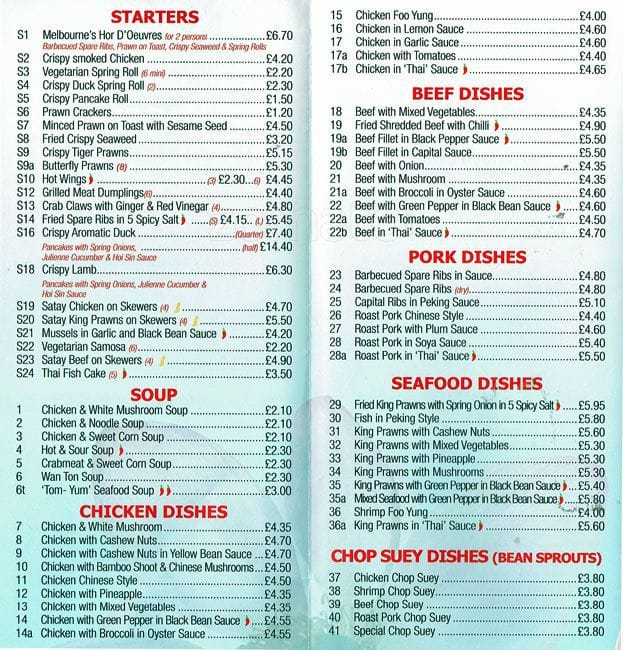 Melbourne Menu, Menu for Melbourne, Kingston Upon Thames, London