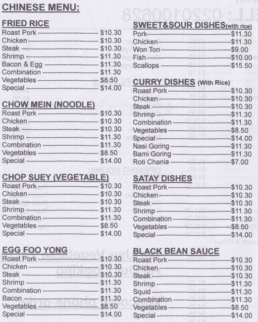 Golden Bay Takeaways menu