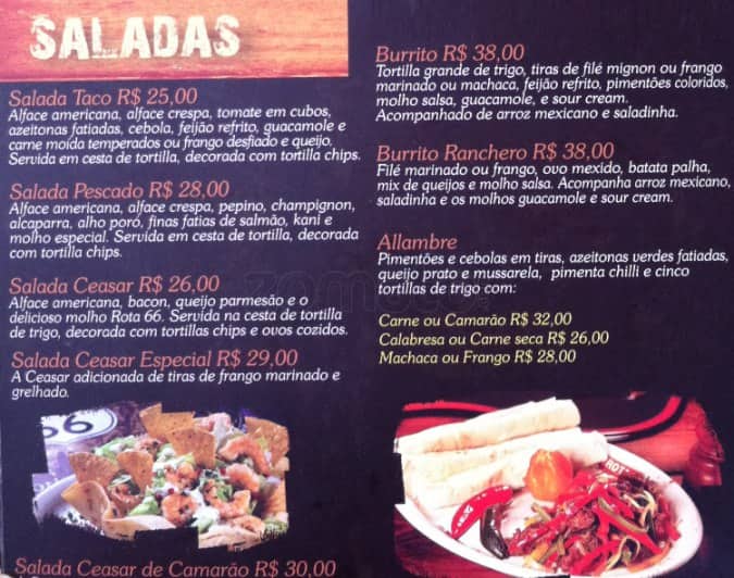 Rota 66 cardápio