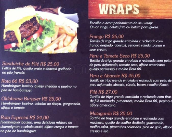 Rota 66 cardápio