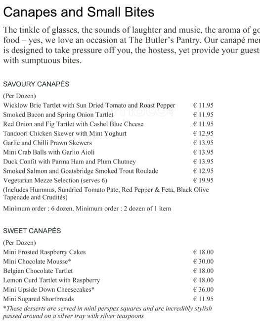 Menu at The Butler's Pantry cafe, Dublin, Unit 5 Castleknock Village Centre