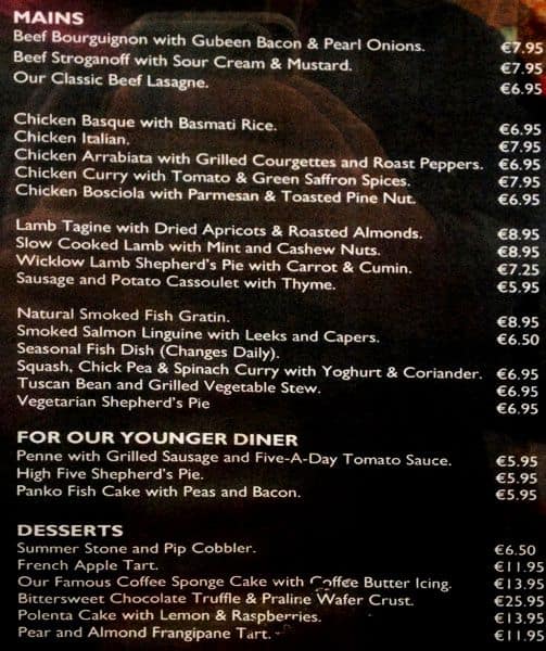 Menu at Butlers Pantry desserts, Dublin