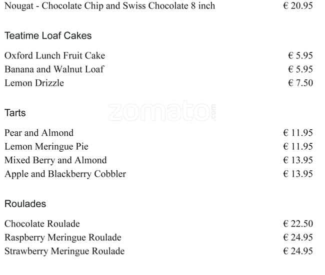 Menu at Butlers Pantry desserts, Dublin