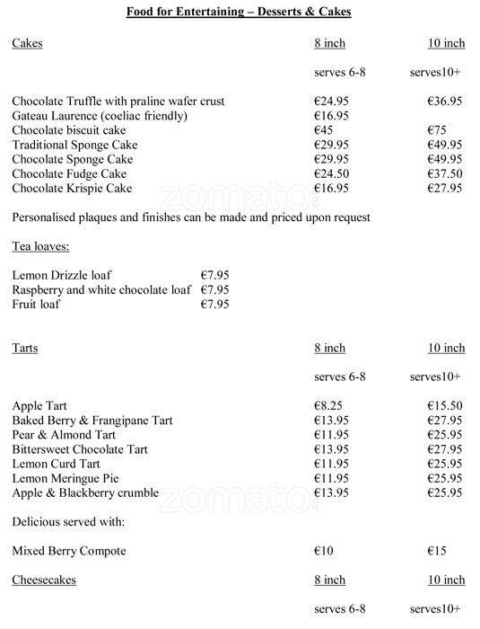 Menu at Butlers Pantry desserts, Dublin