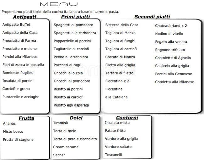 Menu di Osteria Bis Bistecca 