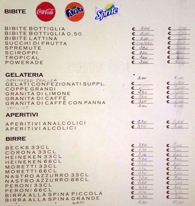 Menu di Bar Totó 