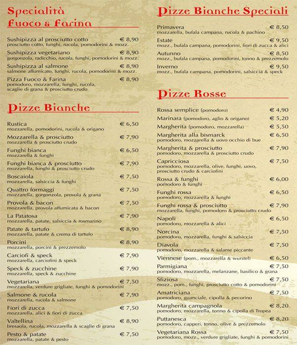 Fuoco&Farina Speisekarte