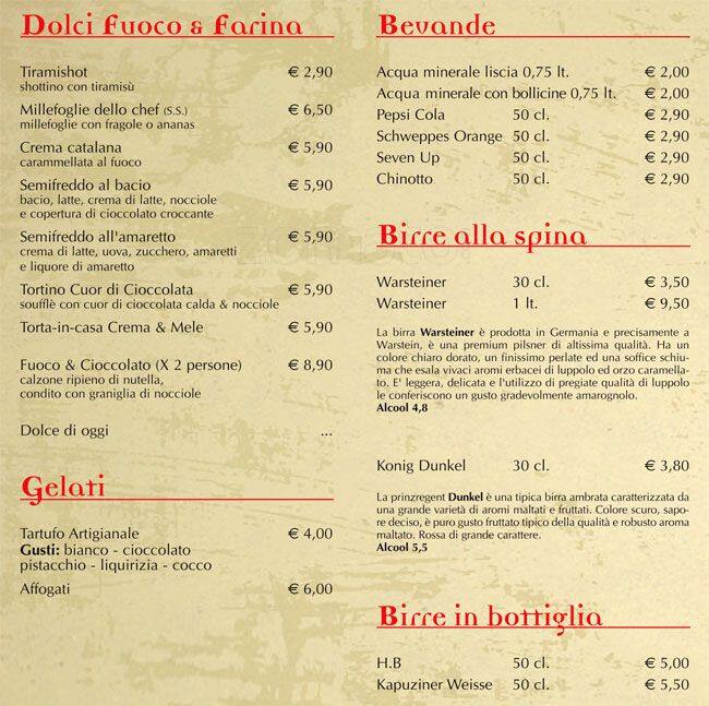 Fuoco&Farina Speisekarte