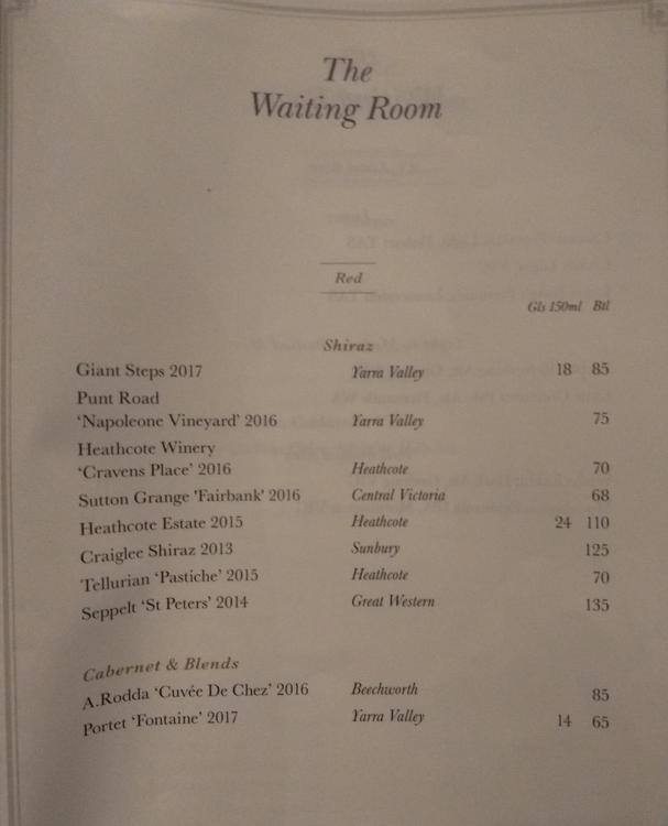 The Waiting Room Menu Menu For The Waiting Room Southbank Melbourne