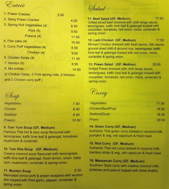 Menu at Little Buddha restaurant, Middle Park