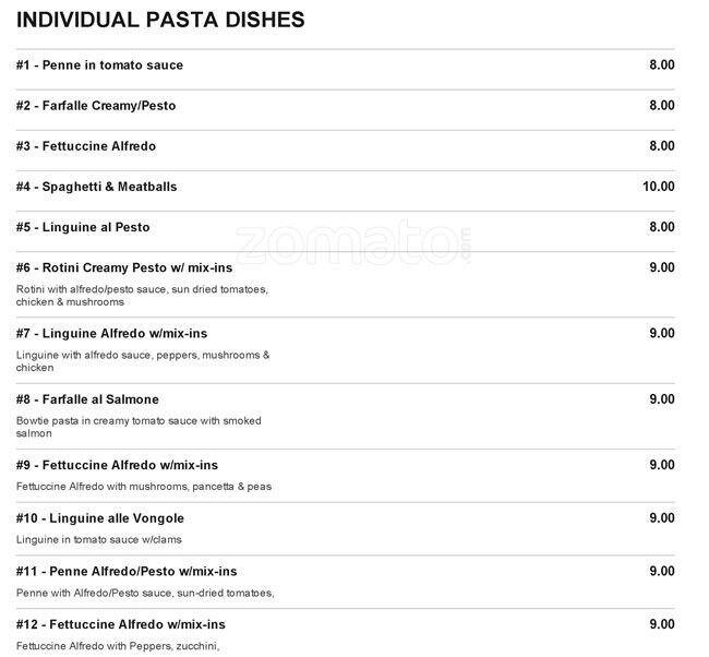 Semolina Endless Pastabilities Menu Urbanspoon/Zomato