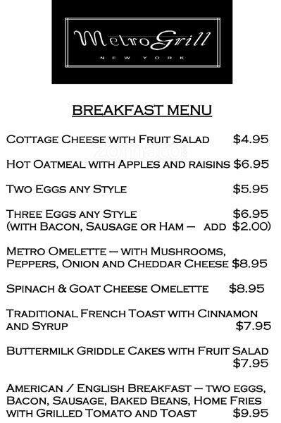 Metro Grill Menu, Menu for Metro Grill, Chelsea, Manhattan, New York City - Urbanspoon/Zomato