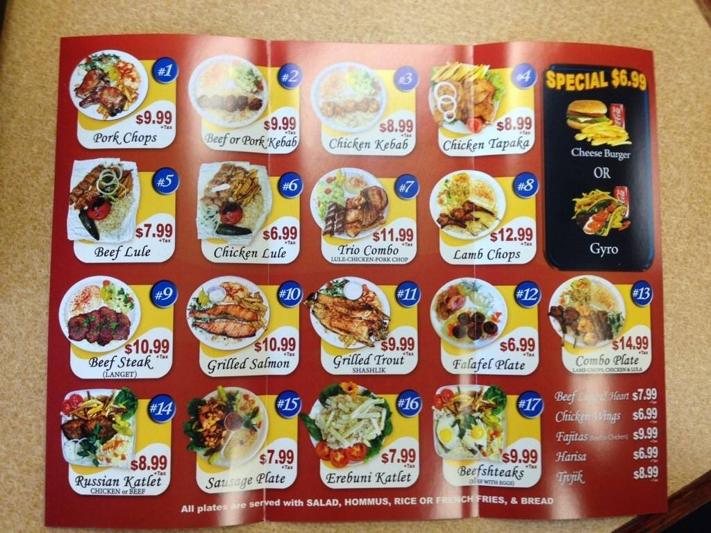 Universal Kabob Menu, Menu for Universal Kabob, North Hollywood, Los