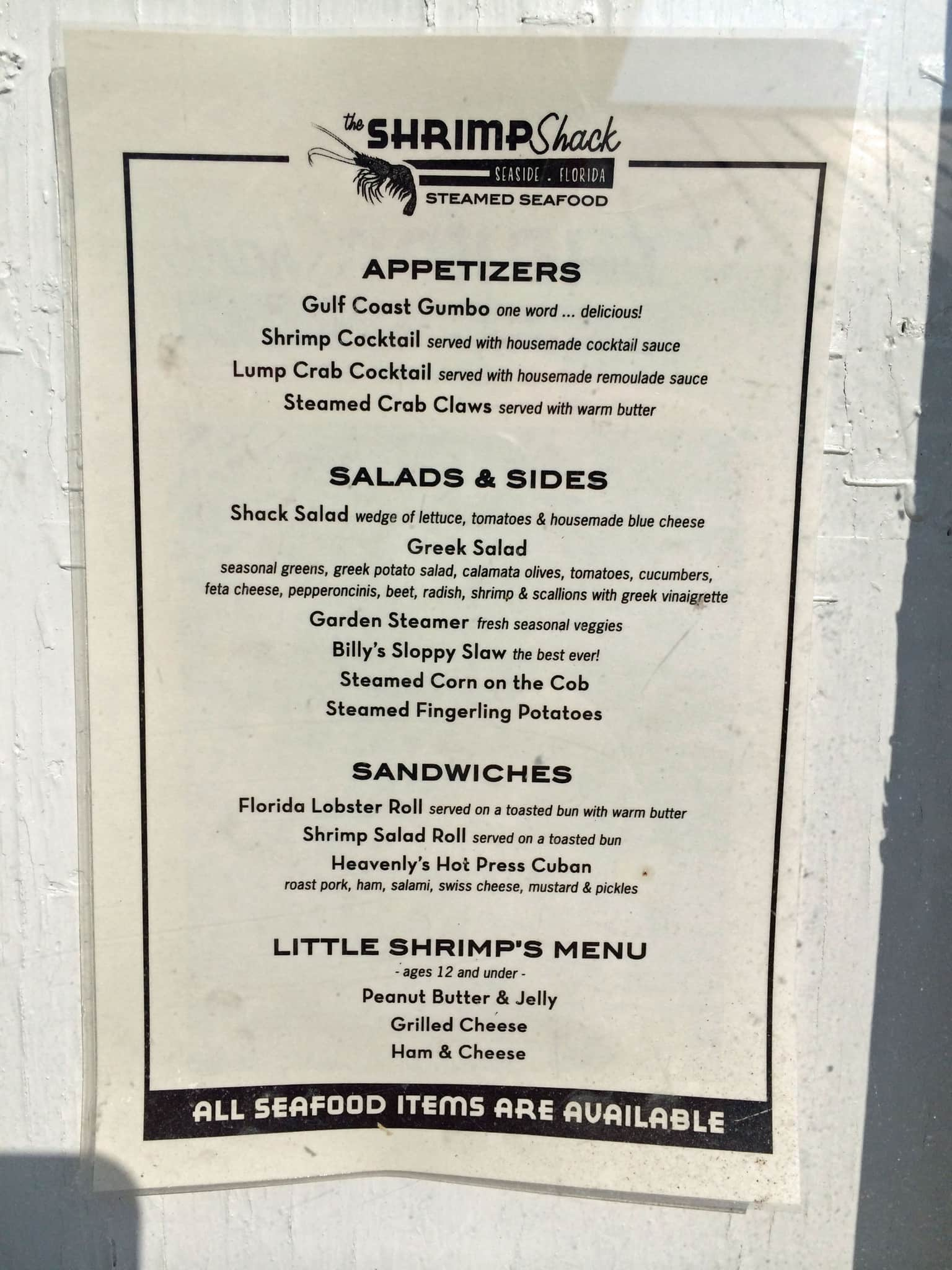 Shrimp Shack Menu, Menu for Shrimp Shack, Seaside, Destin - Urbanspoon ...