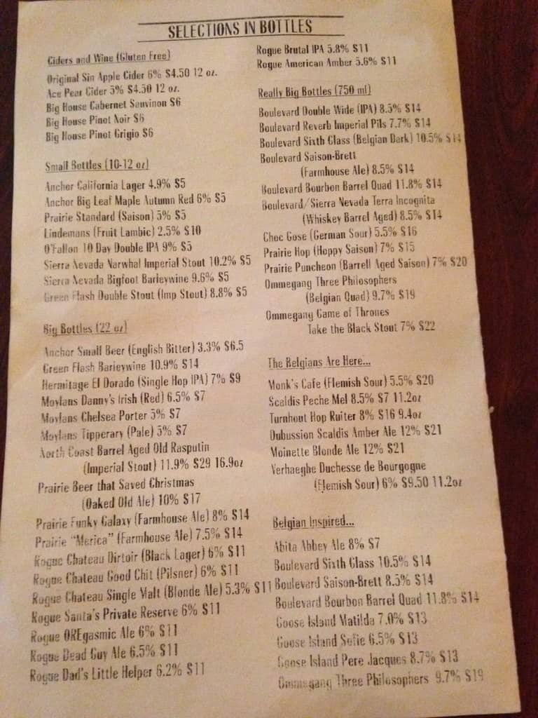 Menu at Superior Bathhouse Brewery pub & bar, Hot Springs