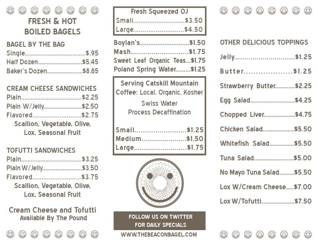 The Beacon Bagel Menu, Menu for The Beacon Bagel, Beacon, Hudson Valley Urbanspoon/Zomato