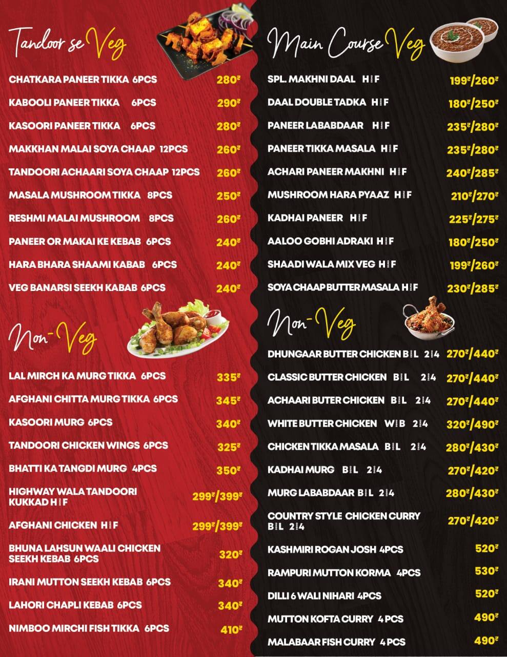 Menu of Tandoori Garage, NIT, Faridabad