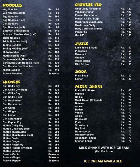 Menu of Rizk Kitchen, Kottara, Mangalore