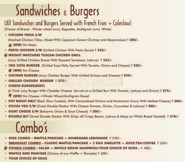 Cocoa Cafe Ristorante Menu, Menu for Cocoa Cafe Ristorante, Hill Road