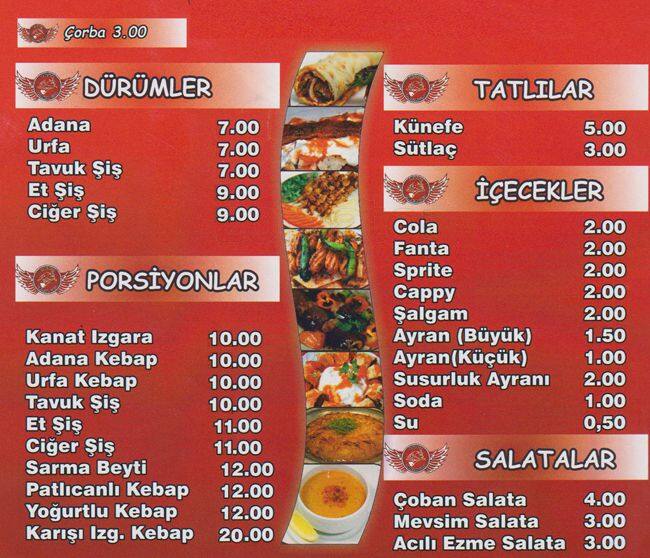 kanatci baba durum evi menu kanatci baba durum evi kayisdagi istanbul icin menu