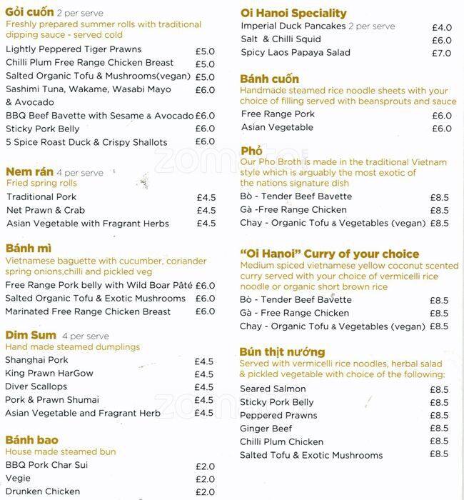 Oi Hanoi Menu, Menu for Oi Hanoi, Whitechapel, London Zomato UK