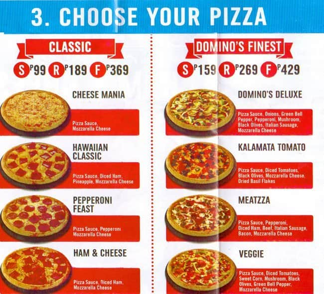 dominos pizza menu