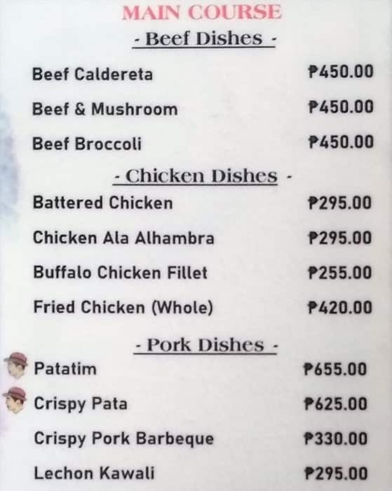 Menu at Alhambra Grill & Restaurant, Quezon City