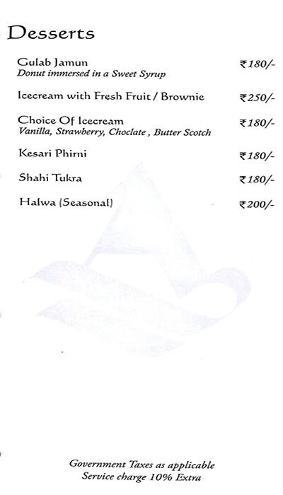 Almondz Hotel menu