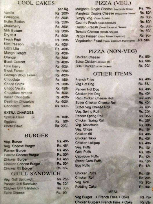 Valentines Bakery & Confectioners menu Zomato