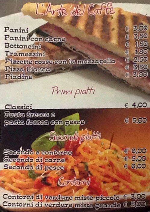 Menu di L'arte del Caffè 