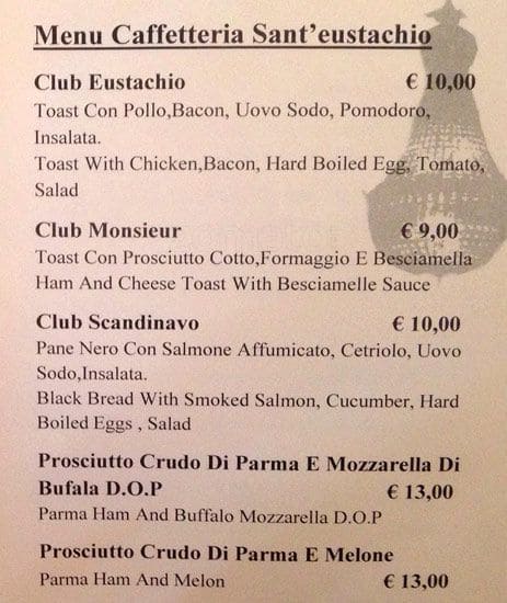 Menu de Caffetteria Piazza Di Sant'Eustachio