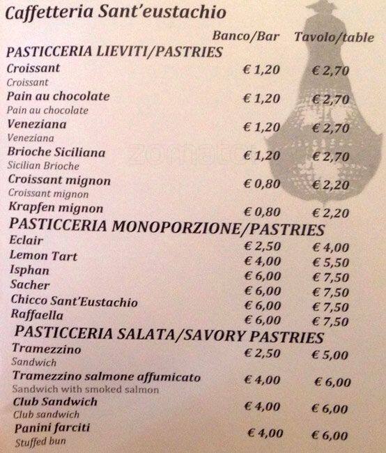 Menu de Caffetteria Piazza Di Sant'Eustachio