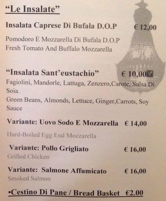 Menu de Caffetteria Piazza Di Sant'Eustachio