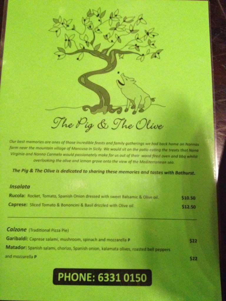 Menu at The Pig And The Olive pizzeria, Kelso