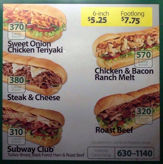 Menu At Subway Restaurant New York City 2 W 35th St Frnt 1 The Restaurant Information Including Subway Menu Items And Prices May Have Been Modified Since Last Website Update All Users Are Free To