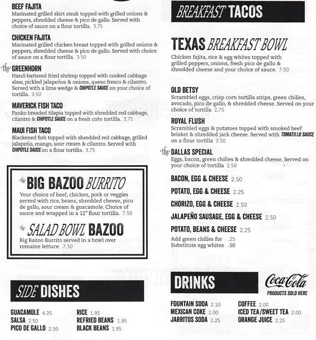Menu at Lone Star Taco Co. restaurant, Deer Park, Center St