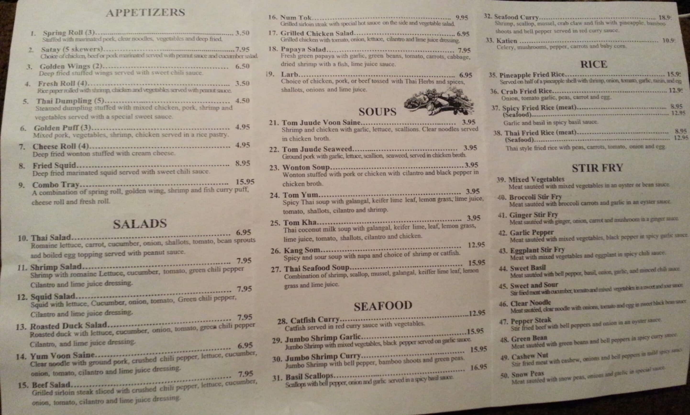 Thai Pepper menu, Menu restauracji Thai Pepper, Mandeville, New Orleans