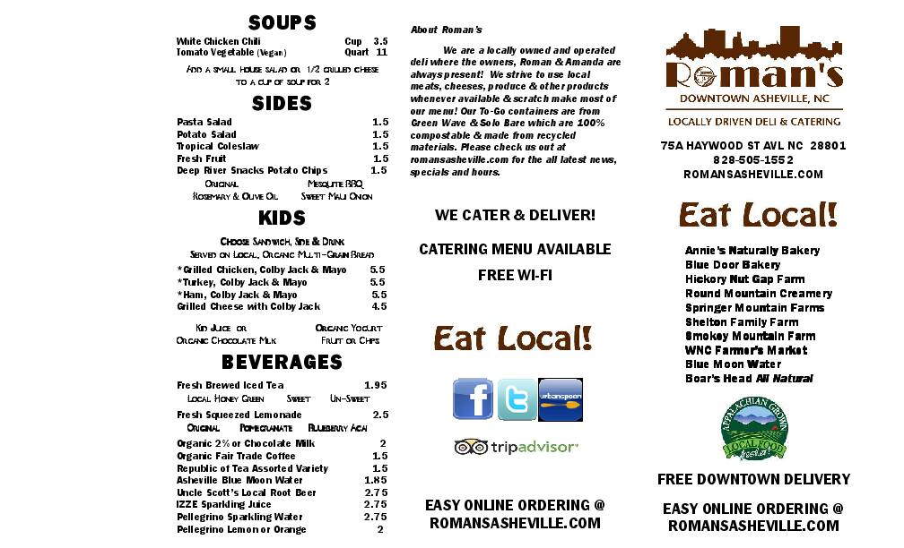 Roman's Deli Menu, Menu de Roman's Deli, Downtown, Asheville