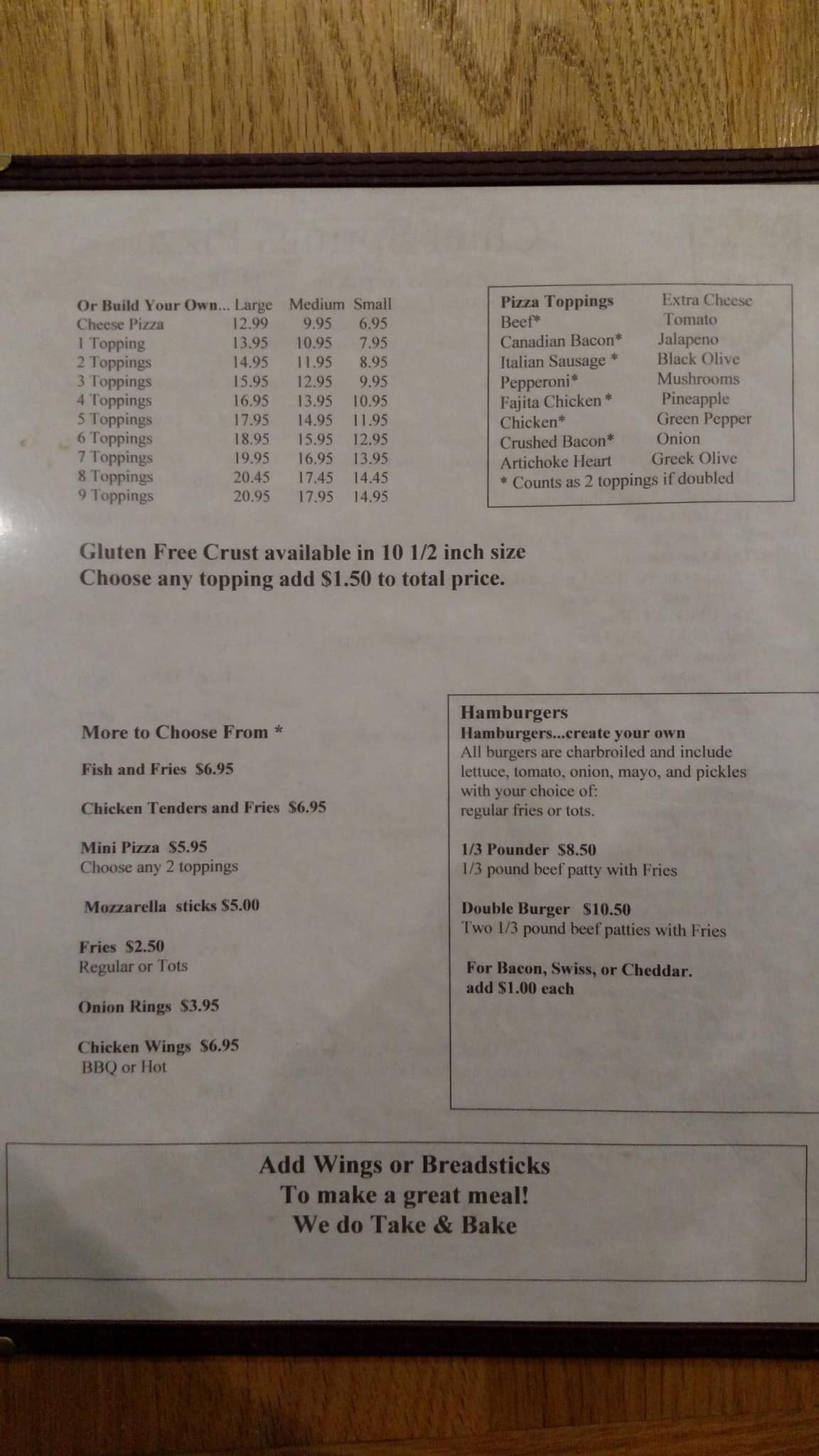 Menu at Chief Spring's Fire & Irons Brew Pub, Dayton