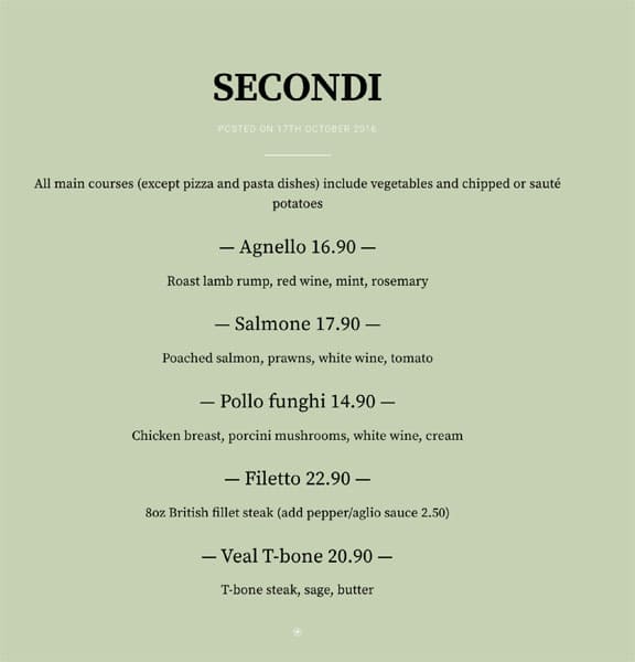 Menu at Vittorio's restaurant, Newport, 113 Stow Hill