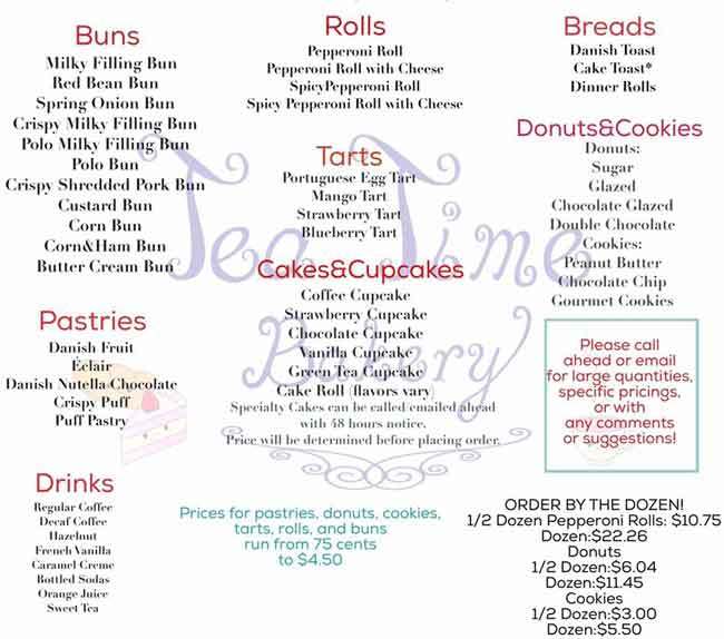 Tea Time Bakery Menu, Menu for Tea Time Bakery,