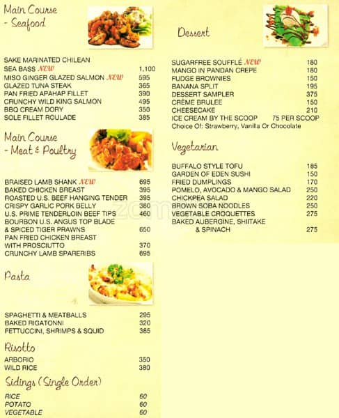 Menu at Sutra Restaurant &amp; Bar, Taguig