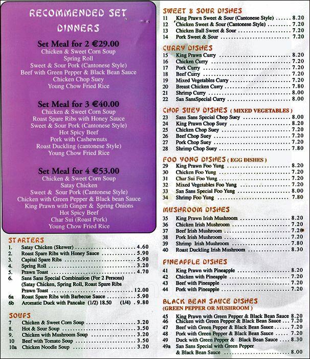 San Sans Menu, Menu for San Sans, Santry, Dublin Zomato Ireland