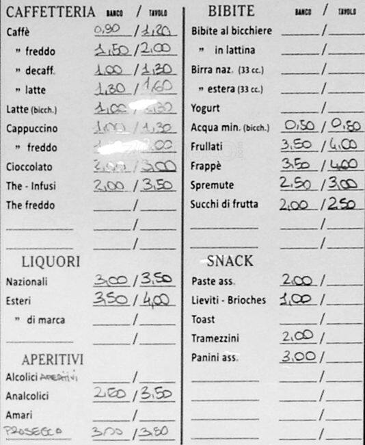 Menu di Caffè Napoleoni 