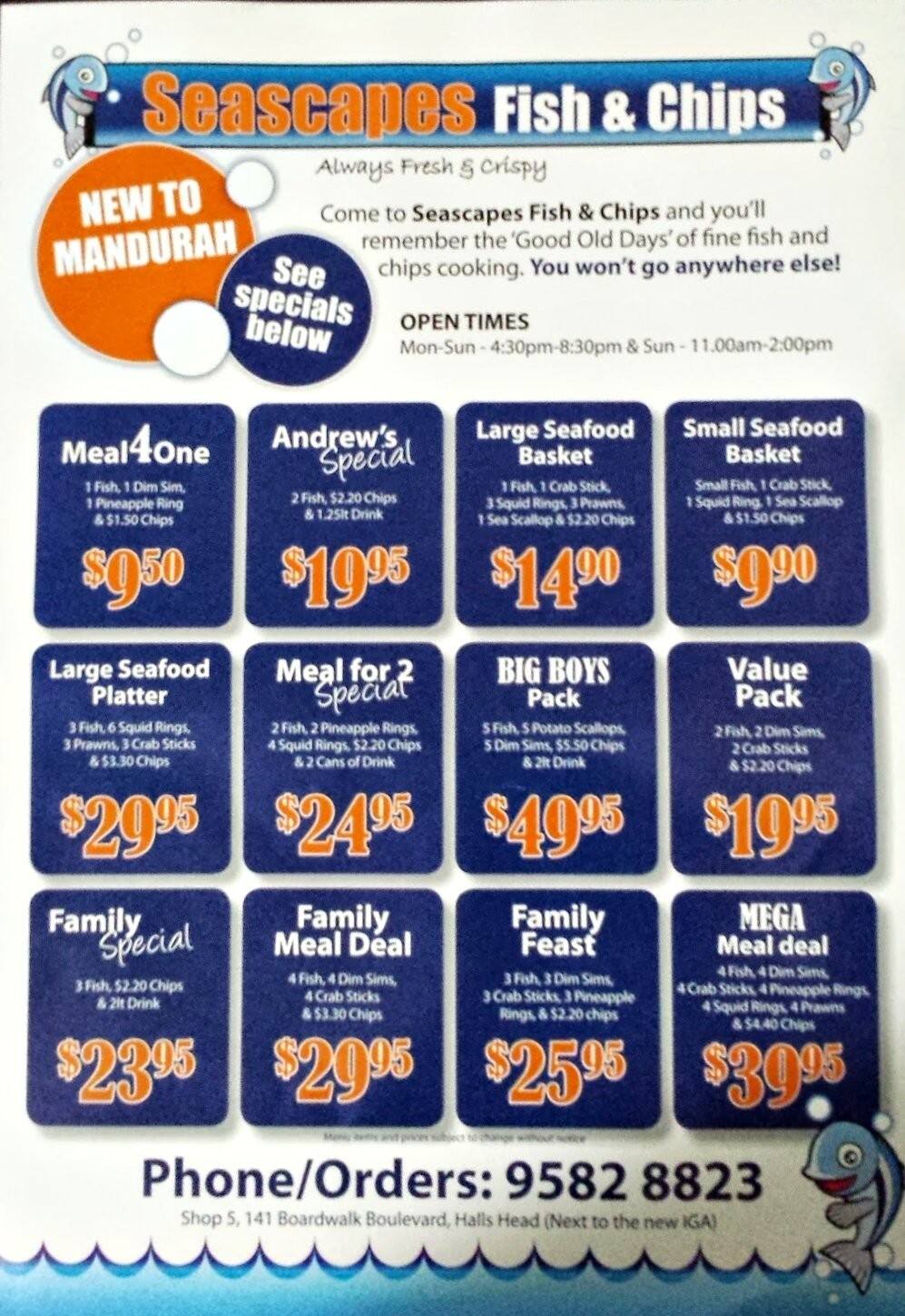 Seascapes Fish & Chips Menu Urbanspoon/Zomato