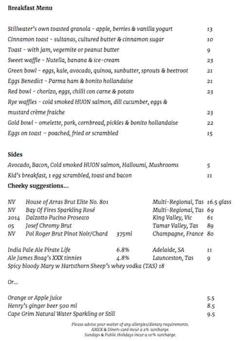 Stillwater Menu, Menu for Stillwater, Launceston, Tasmania - Urbanspoon ...