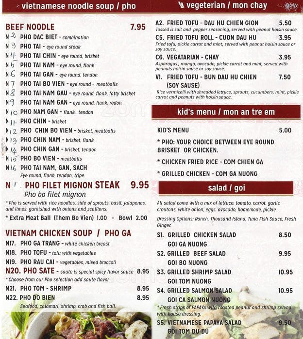 Vy S Pho Menu Menu For Vy S Pho Watagua Fort Worth