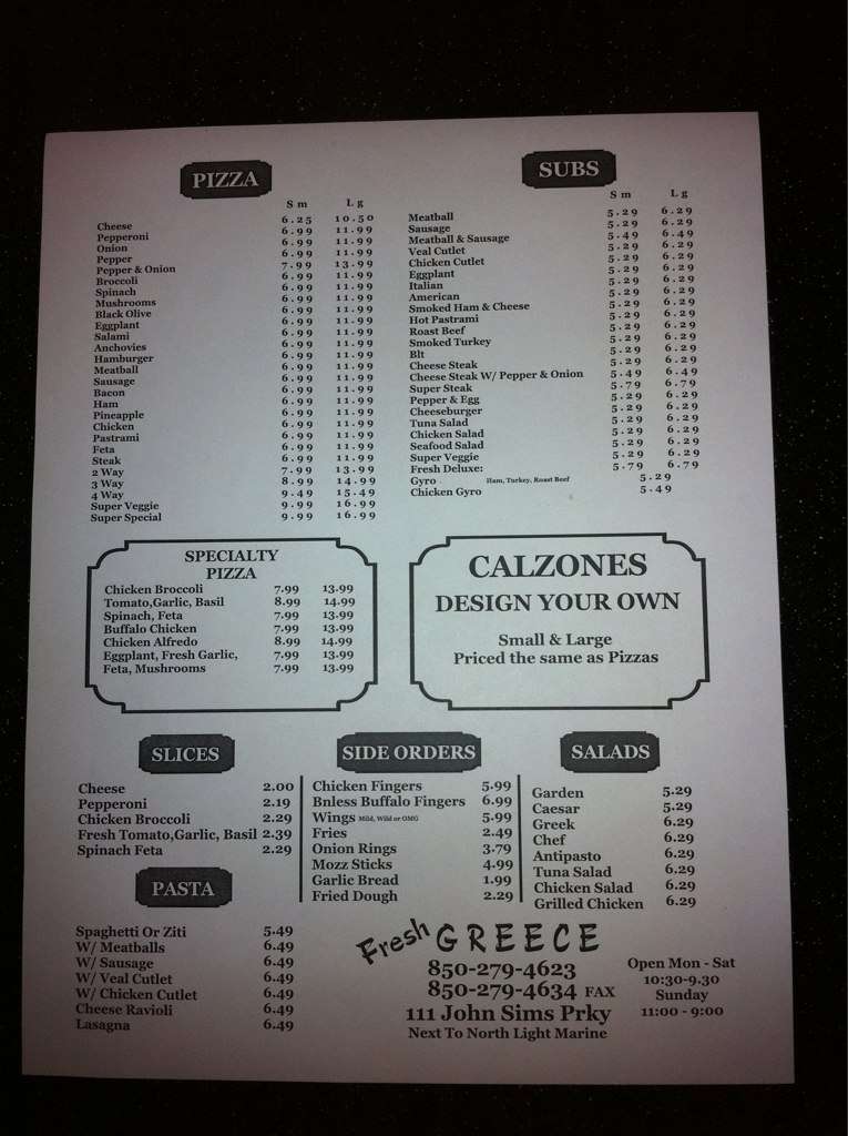 Fresh Greece a Destin Foto del Menu con Prezzi Urbanspoon/Zomato