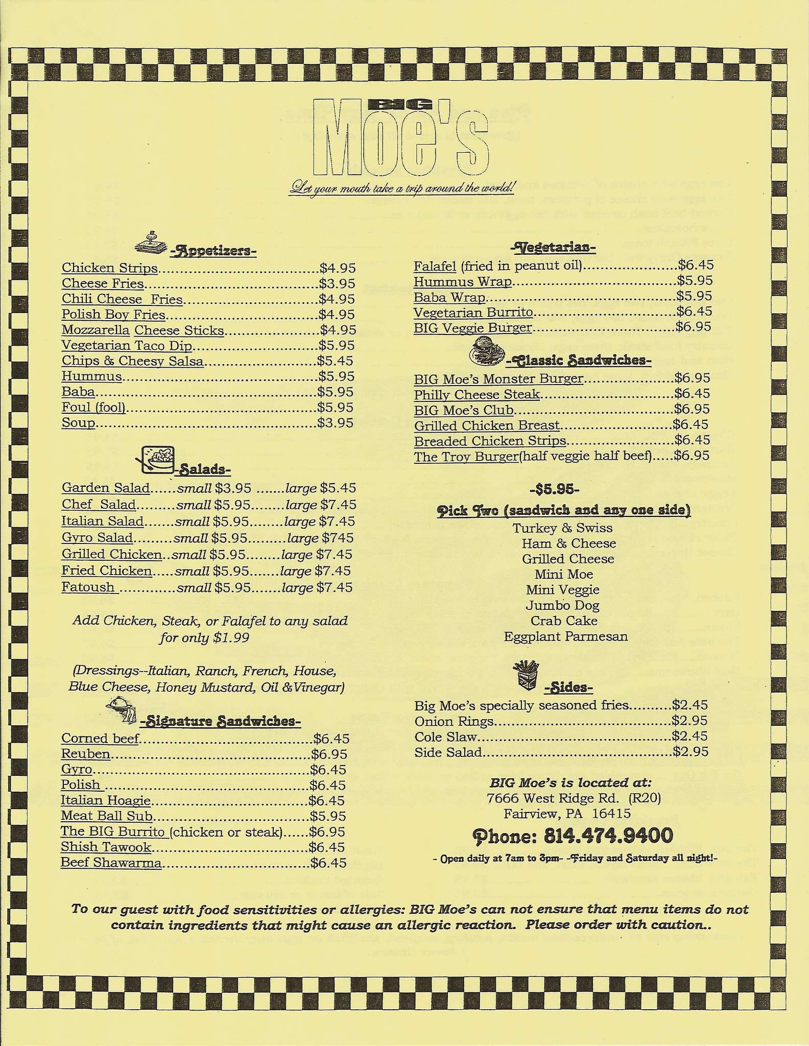 Big Moe's Menu, Menu for Big Moe's, Fairview, Erie Urbanspoon/Zomato